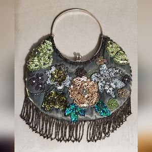 One of a Kind * Beaded and Sequin * Handbag * Green/Blue w/ Fringe